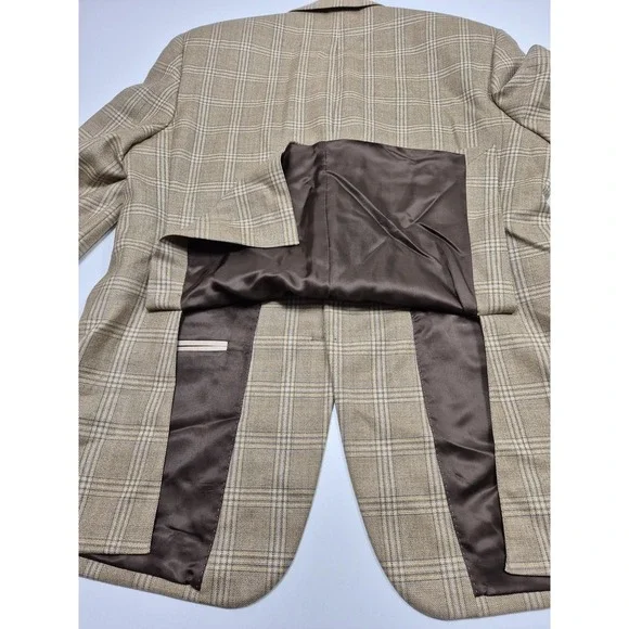 Roberto Zanieri Blazer Sport Coat Mens 44 Beige 100% Wool Plaid Made In Italy